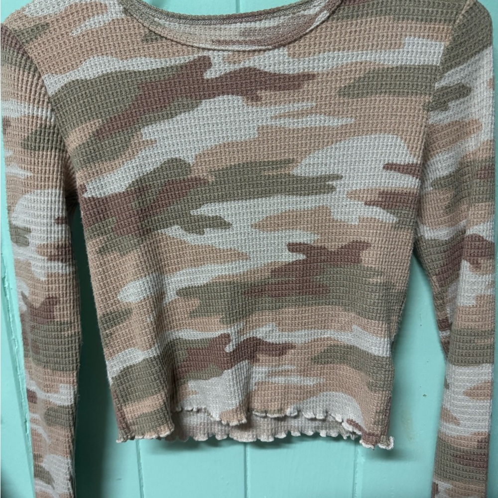 American Eagle Outfitters Tan and Brown Ribbed Crop Top
